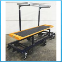 Push off rack for truss tomato boxes length 182cm with 2 layers: <br> middle layer equipped with transport rollers 30mm, centre pipes 33mm x 30mm suitable for sideward push off, fixed top layer 150cm, lowest layer is frame trolley <br><br> Designed for pi