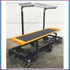 Push off rack for truss tomato boxes length 182cm with 2 layers: <br> middle layer equipped with transport rollers 30mm, centre pipes 33mm x 30mm suitable for sideward push off, fixed top layer 150cm, lowest layer is frame trolley <br><br> Designed for pi