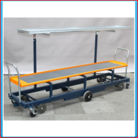 Transport trolley 242x47cm middle wheel, flange roll, 4 swivel castors with protector and slideable triangle. With push bracket busses.