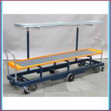 Transport trolley 242x47cm middle wheel, flange roll, 4 swivel castors with protector and slideable triangle. With push bracket busses.